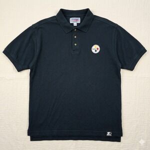 Vintage Starter NFL Pro Line Pittsburgh Steelers Polo Shirt Navy Blue Mens L